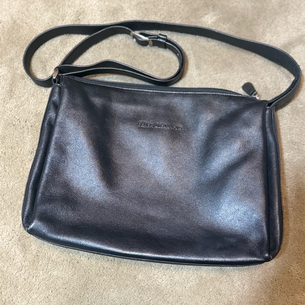 Black Leather Messenger Bag - Derek Alexander